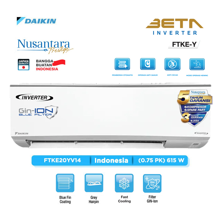 Daikin AC Wall Mounted Split Beta Inverter 3/4 PK - FTKE20YV14